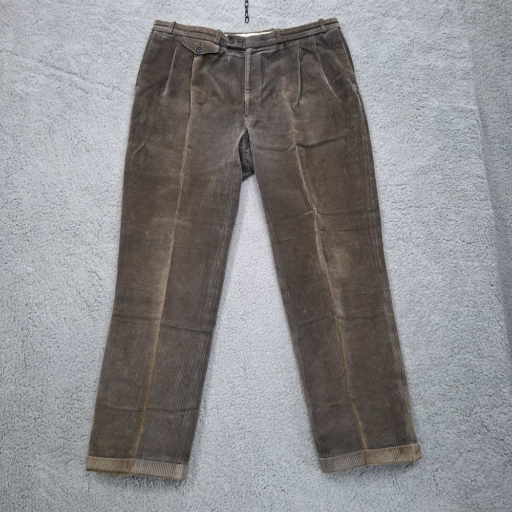 Vintage 90's Streetwear Corduroy Pants Mens 38x32 Pleated Cuffed‎ Faded Brown